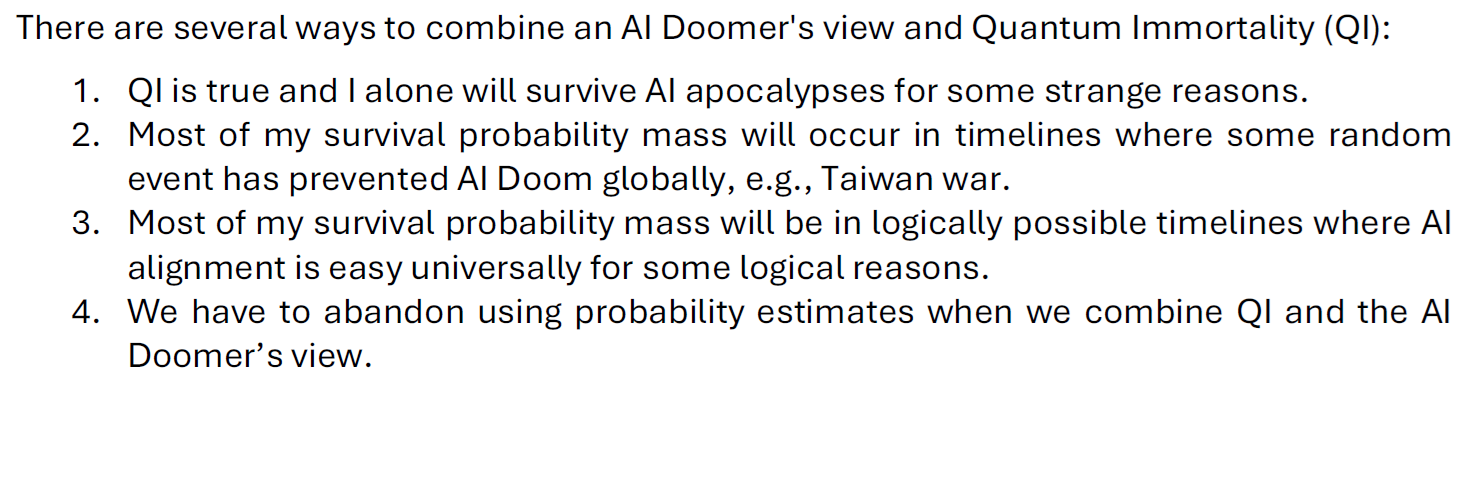 Combine Quantum Immortality and AI Doomer Views