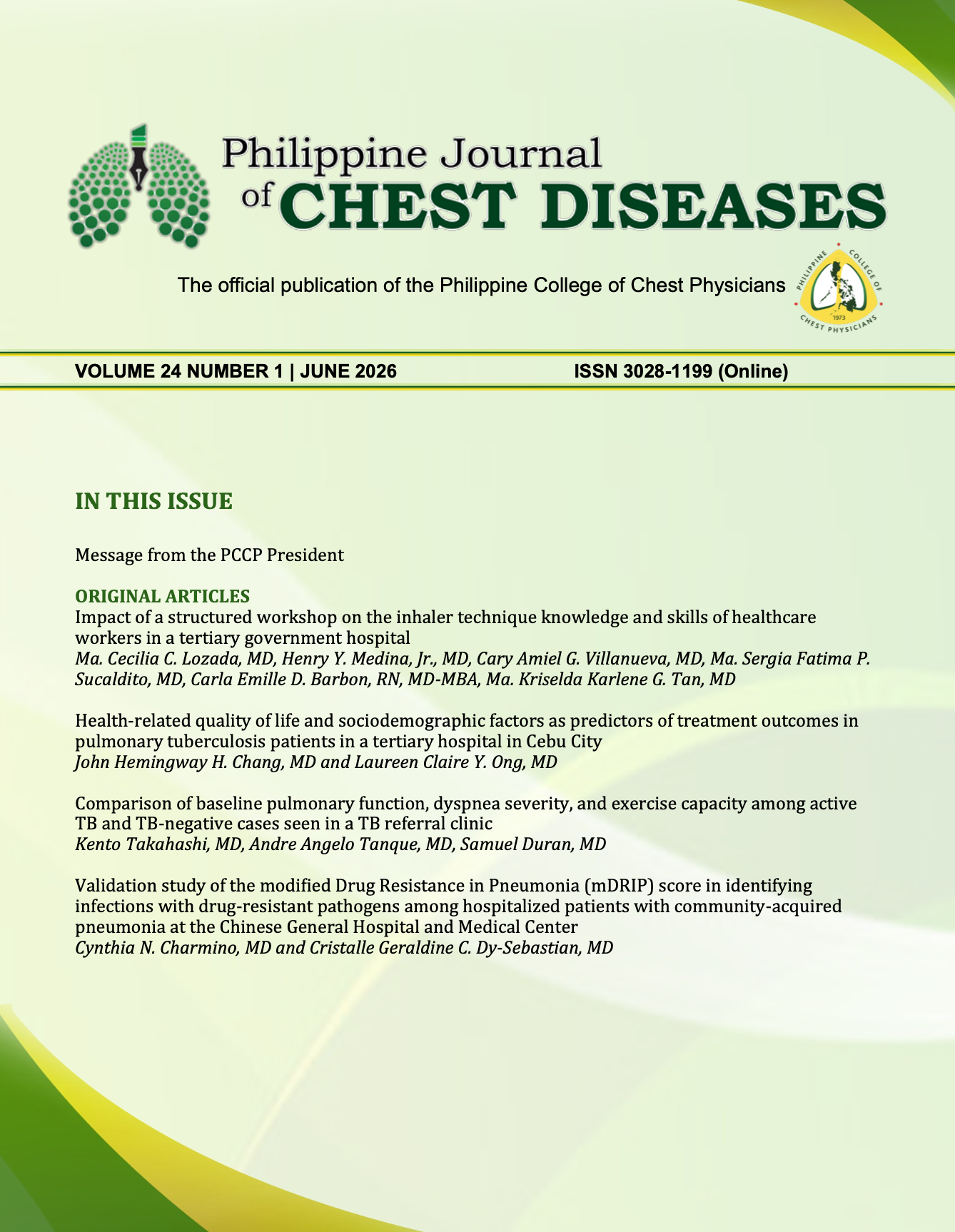 					View Vol. 24 No. 1 (2026): Philippine Journal of Chest Diseases
				